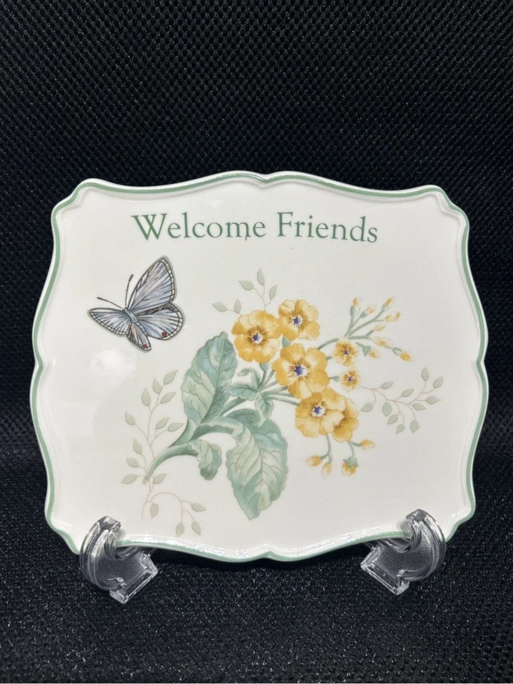 Lenox Welcome Friends Floral Butterfly Meadow Plate Trivet Yellow & Green